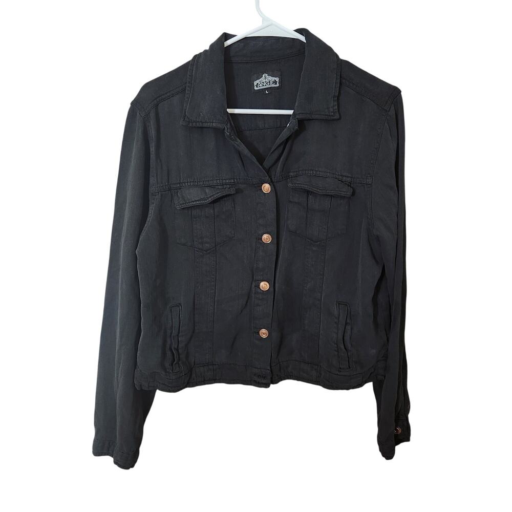 Angie Black Lyocell Tencel Denim Style Trucker Jacket Women's Large L
